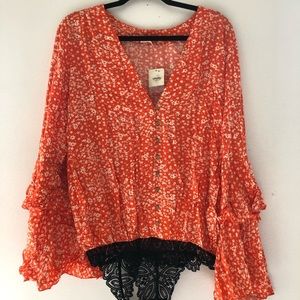 Free People NWT She’s Ditsy Bodysuit - Orange